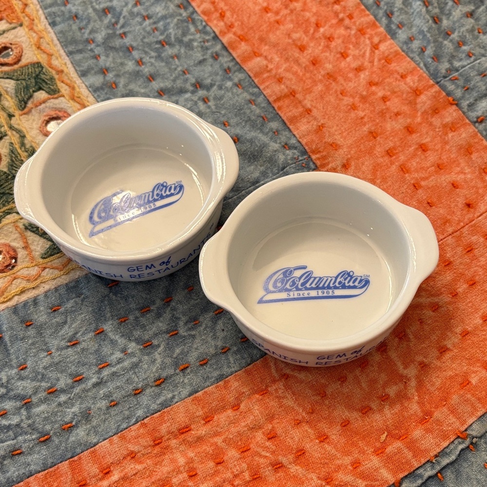 Columbia Restaurant Ybor City Blue and White Ceramic Ramekins